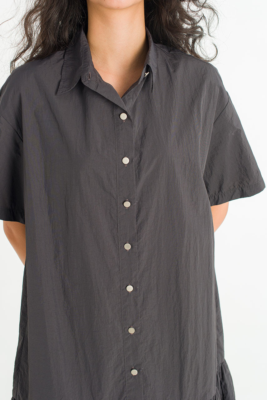 Solenne Shirt Balloon Dress, Charcoal