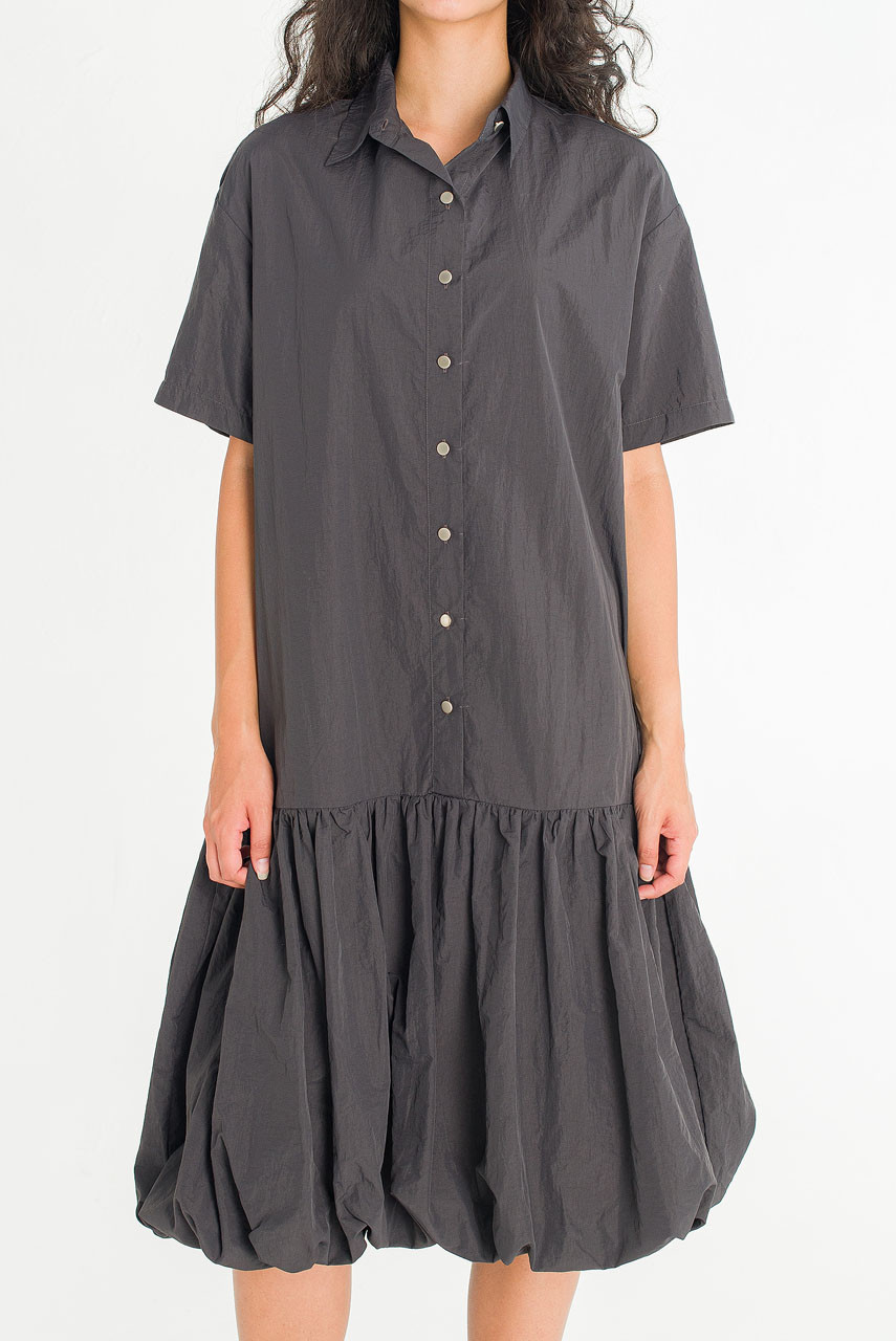 Solenne Shirt Balloon Dress, Charcoal
