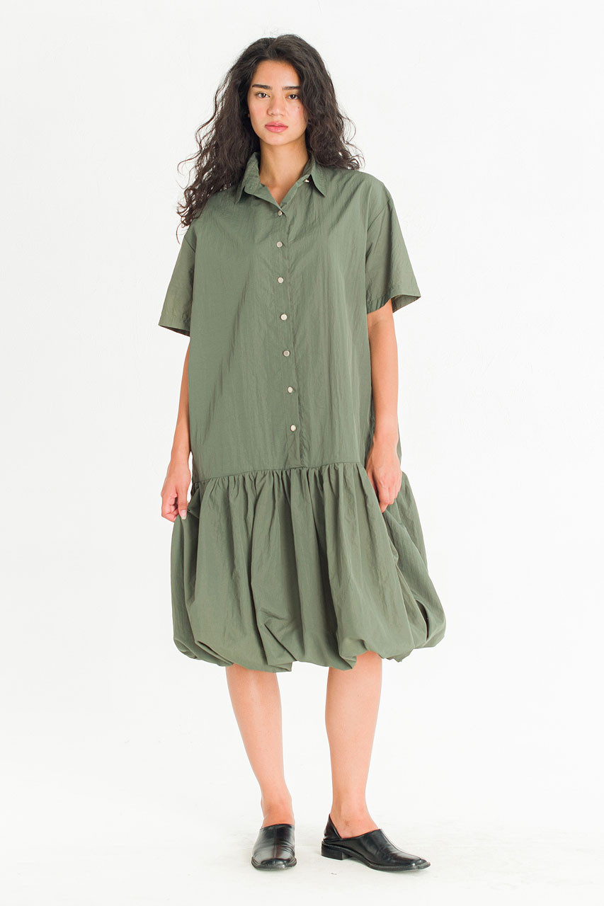 Solenne Shirt Balloon Dress, Khaki