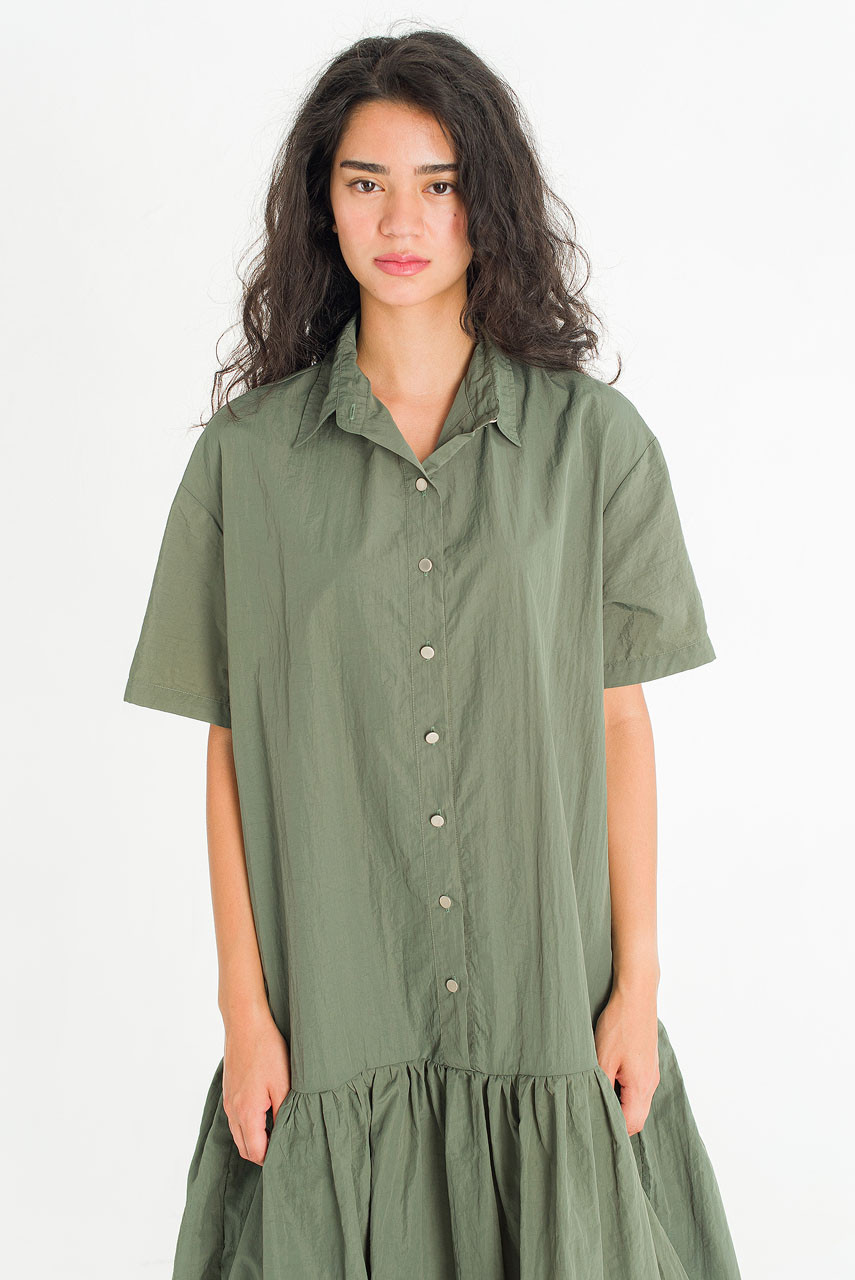 Solenne Shirt Balloon Dress, Khaki