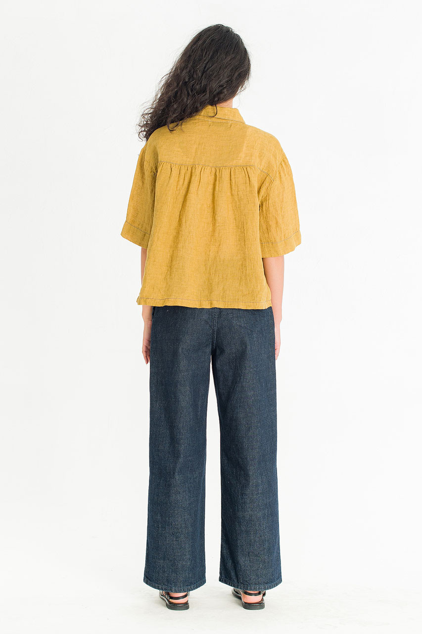 Arira Short Sleeve Linen Shirt, Mustard