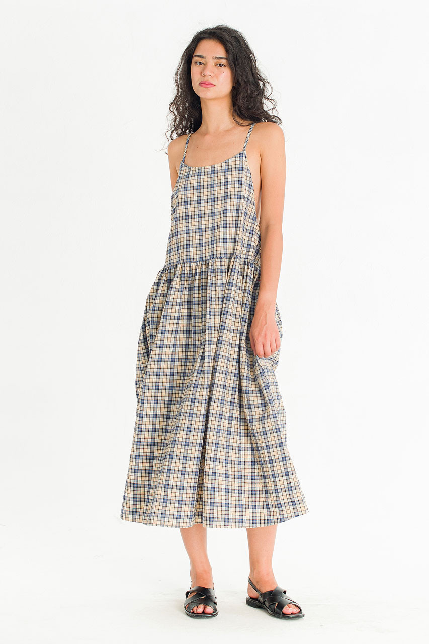 June Ribbon Back Slip Dress, Check