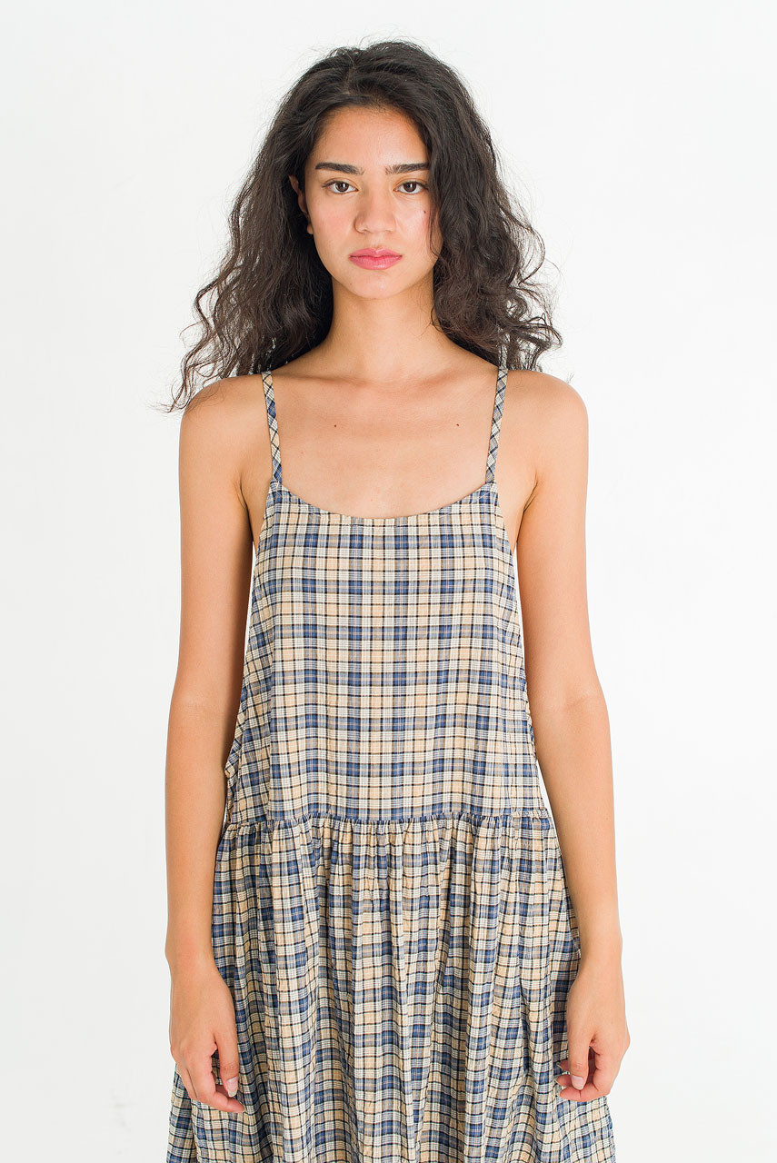 June Ribbon Back Slip Dress, Check