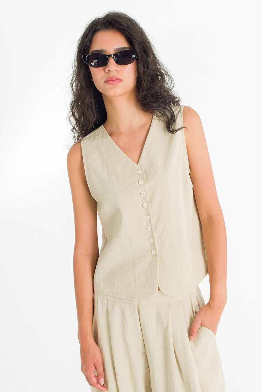 Helios Button Vest, Beige