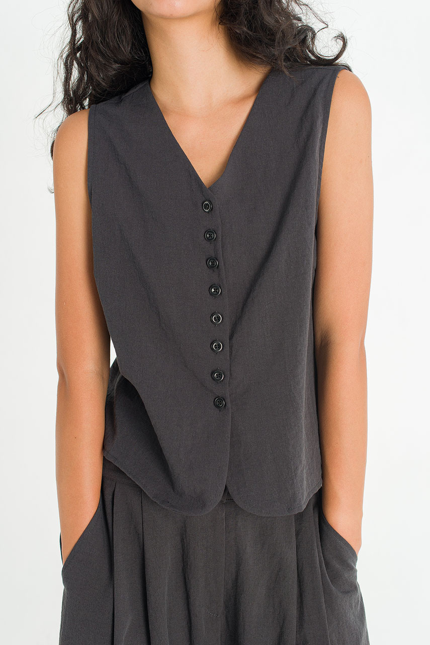 Helios Button Vest, Charcoal