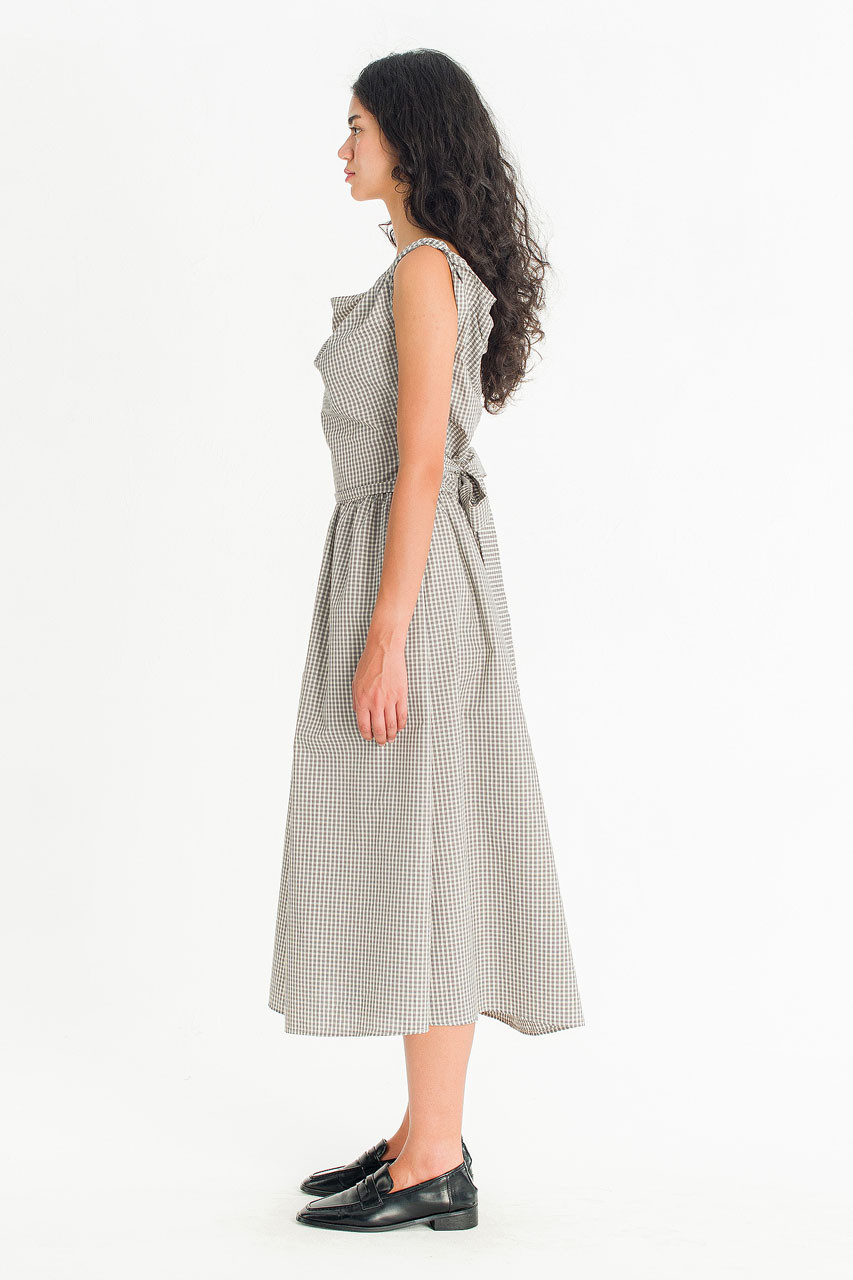 Nox Twist Check Dress, Ivory
