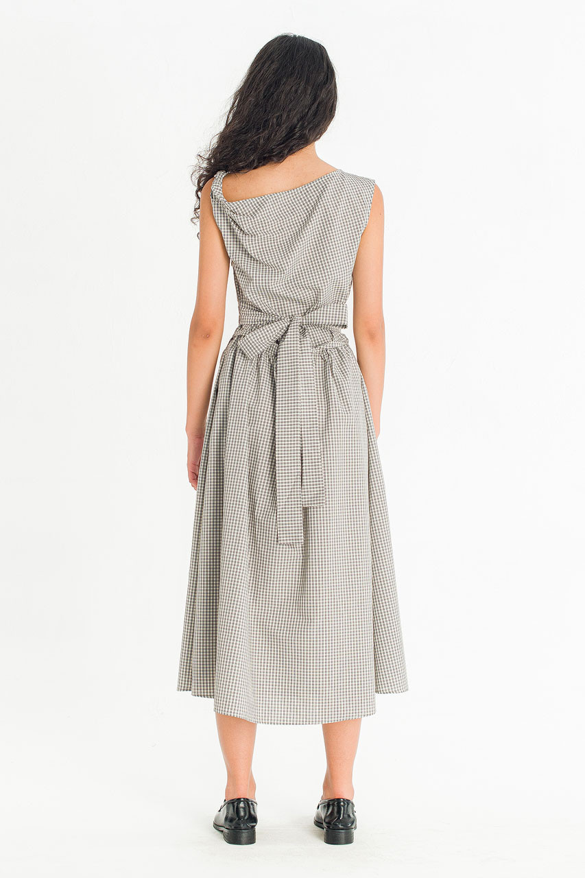 Nox Twist Check Dress, Ivory