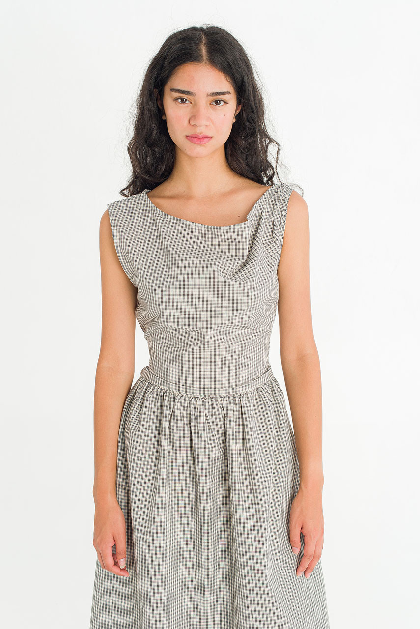 Nox Twist Check Dress, Ivory