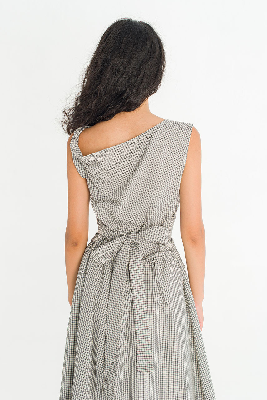 Nox Twist Check Dress, Ivory