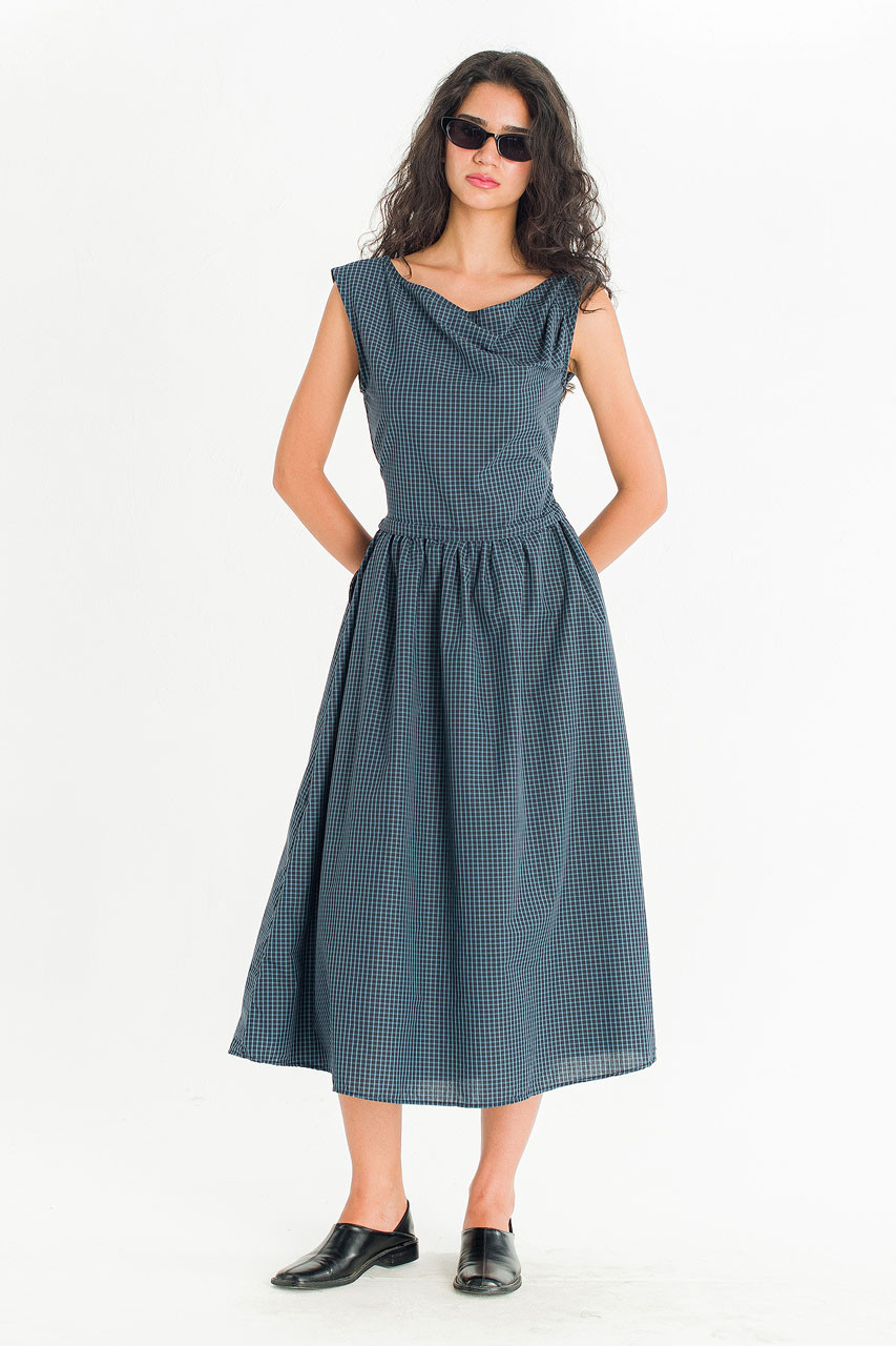 Nox Twist Check Dress, Black