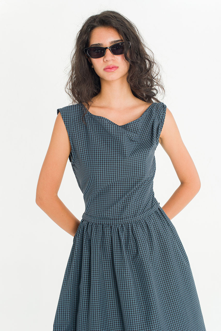 Nox Twist Check Dress, Black