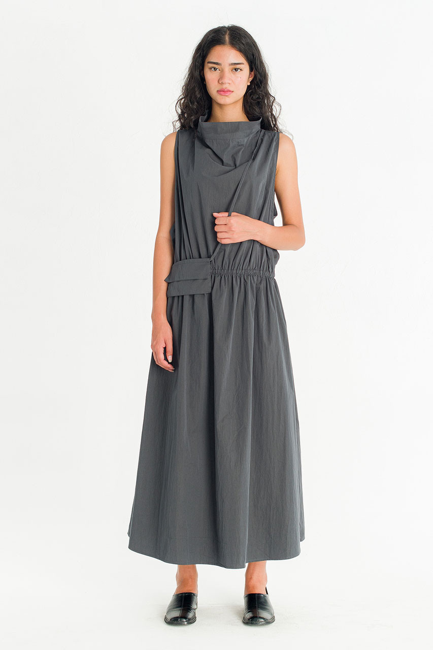 Mock Neck Sleeveless Dress, Charcoal
