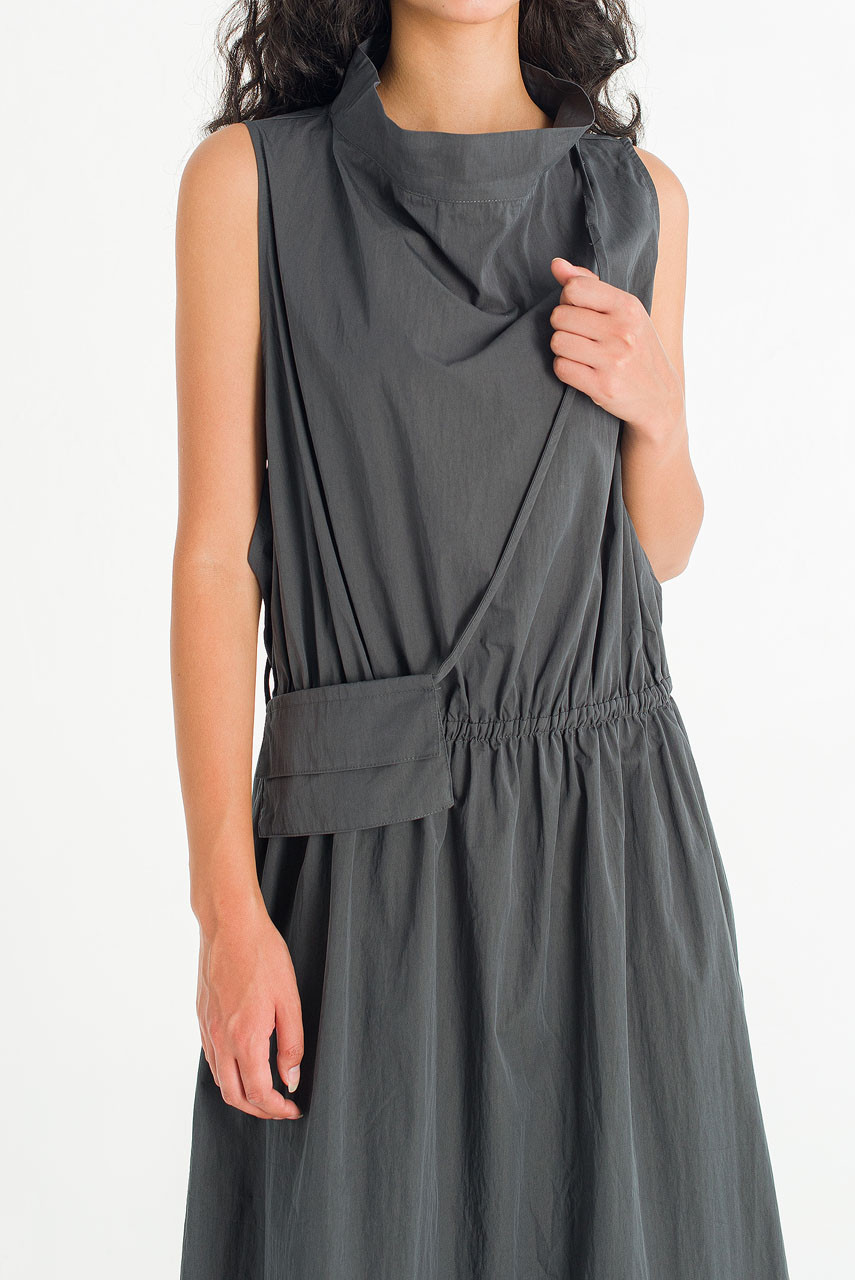 Mock Neck Sleeveless Dress, Charcoal