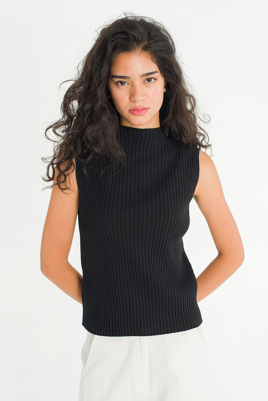 Milano Ribbed Knit Sleeveless Top, Black