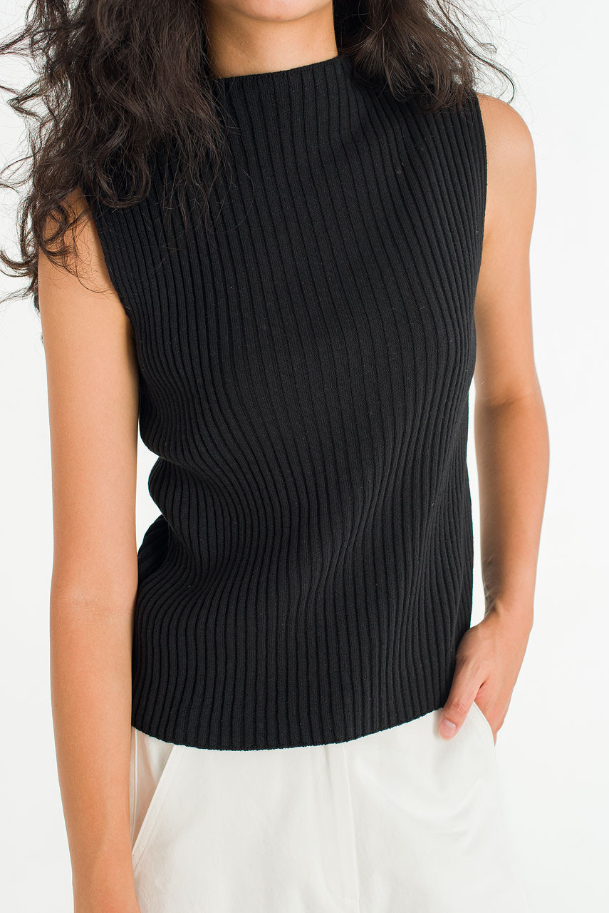 Milano Ribbed Knit Sleeveless Top, Black