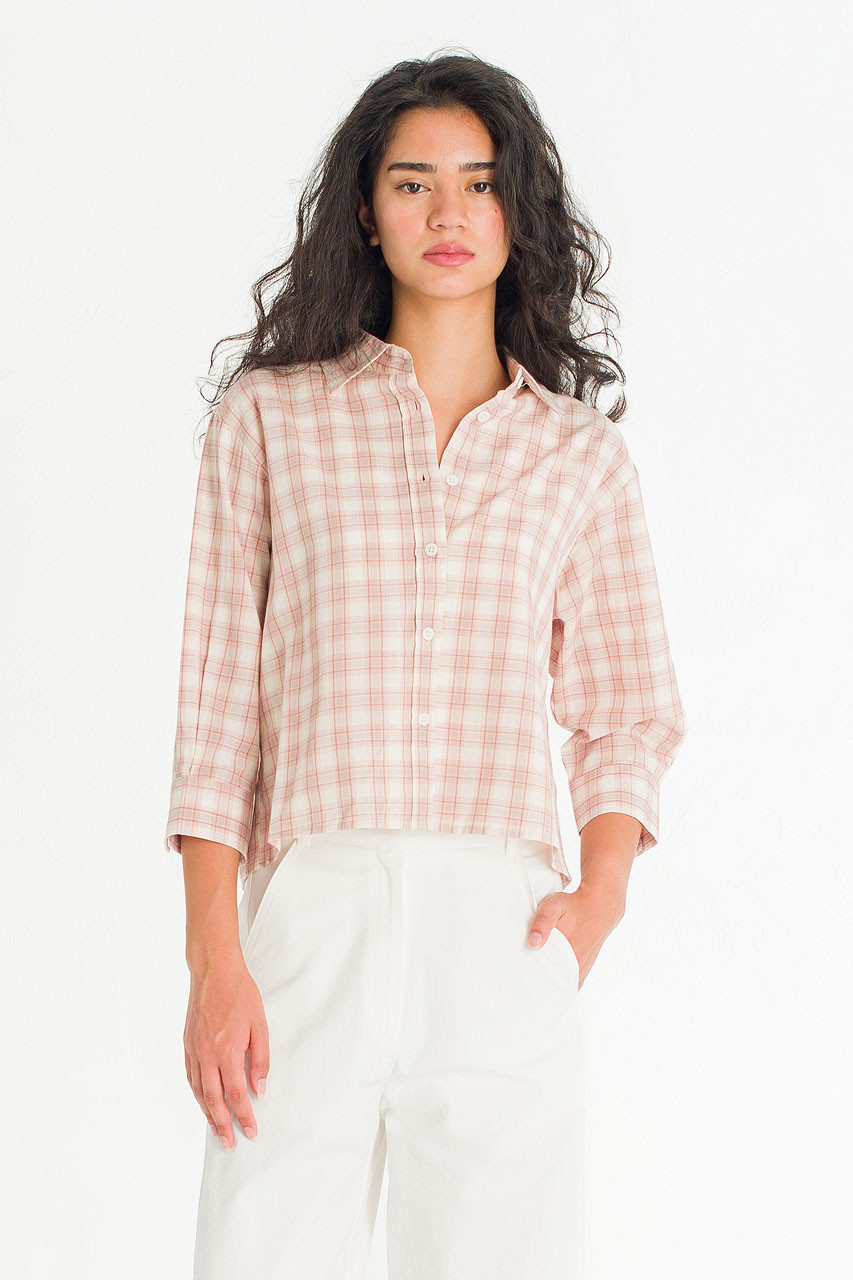 Ellen Check Crop Shirt, Pink