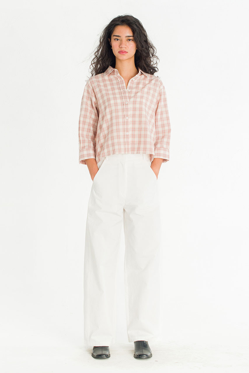 Ellen Check Crop Shirt, Pink