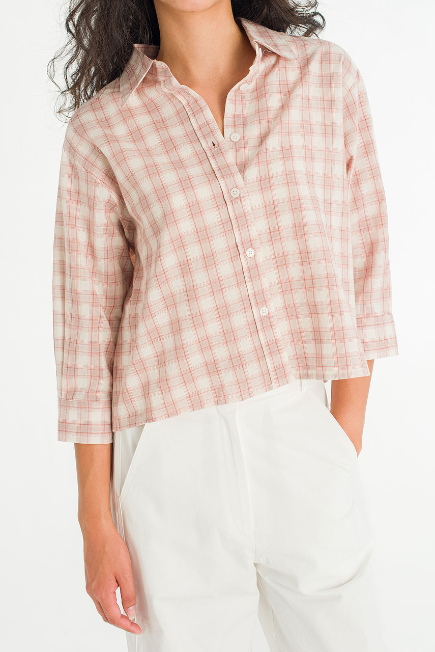 Ellen Check Crop Shirt, Pink