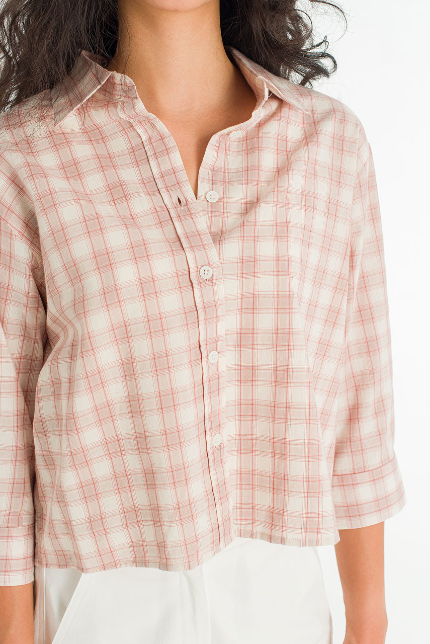 Ellen Check Crop Shirt, Pink