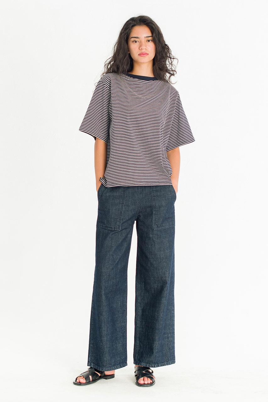 Block Stripe Loose Tee, Navy