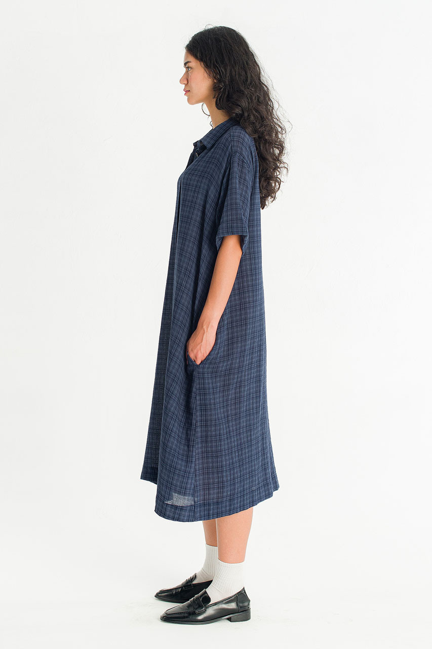 Soft Pebble Check Shirt Dress, Navy