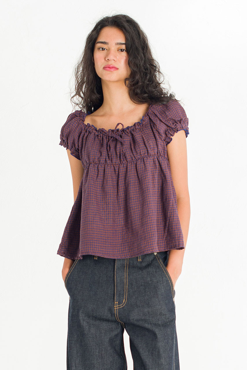 Nia Gingham Blouse, Brown