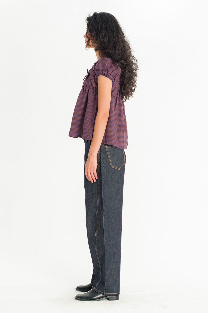 Nia Gingham Blouse, Brown