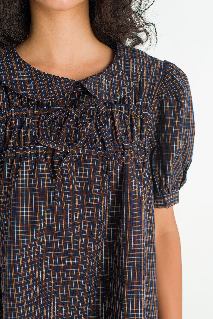 Yuha Check Shirt, Navy/Brown