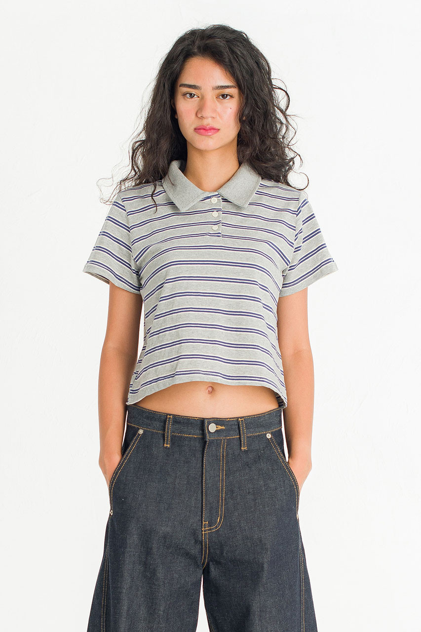 Mini Stripe Polo Tee, Grey