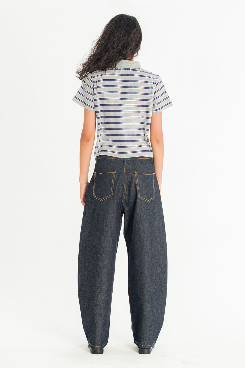 Mini Stripe Polo Tee, Grey