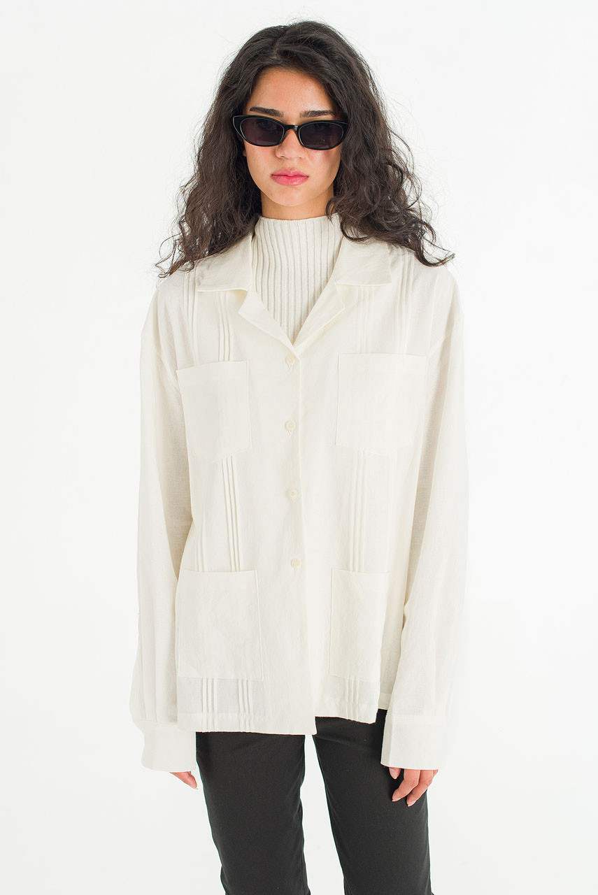 Akari Pintuck Linen Blend Jacket , Ivory