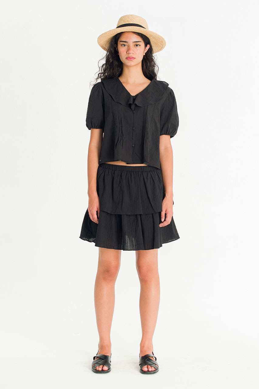 Petal Tiered Mini Skirt, Black
