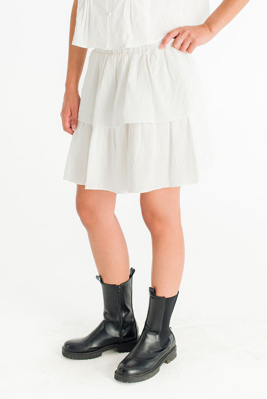 Petal Tiered Mini Skirt, Ivory