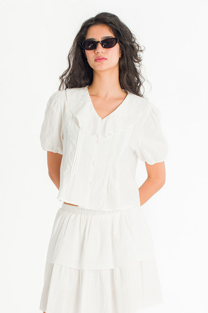 Petal Frill Pintuck Blouse, Ivory