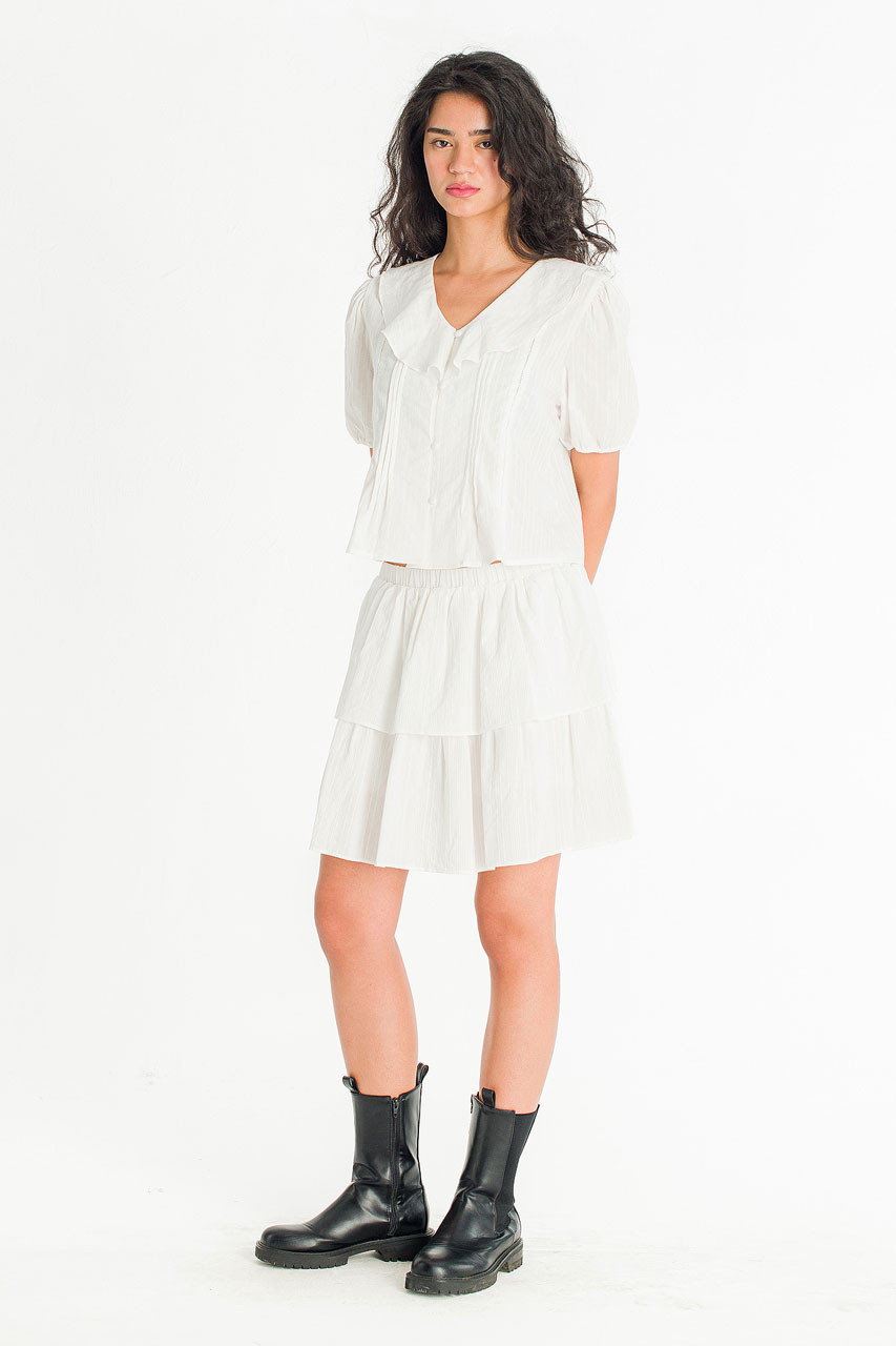 Petal Frill Pintuck Blouse, Ivory