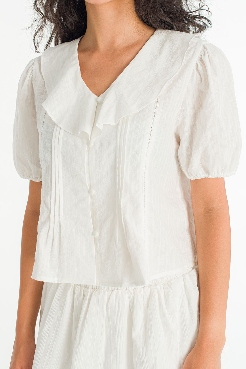Petal Frill Pintuck Blouse, Ivory
