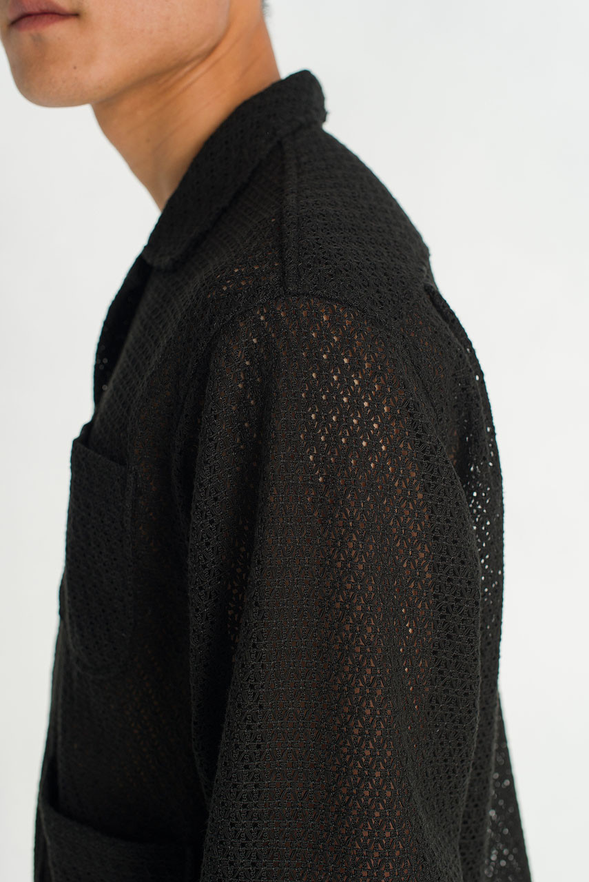 Menswear | Lace Crochet Overshirt, Black