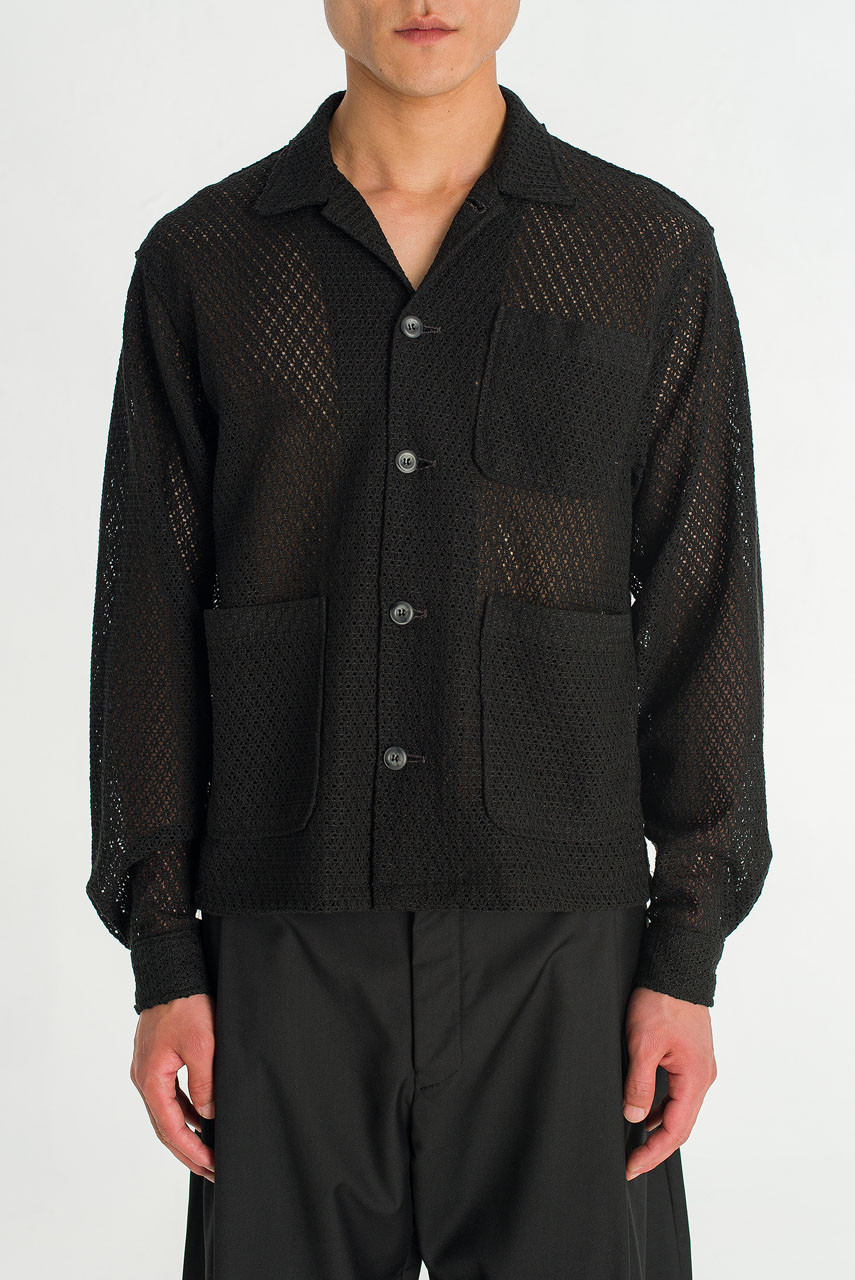 Menswear | Lace Crochet Overshirt, Black