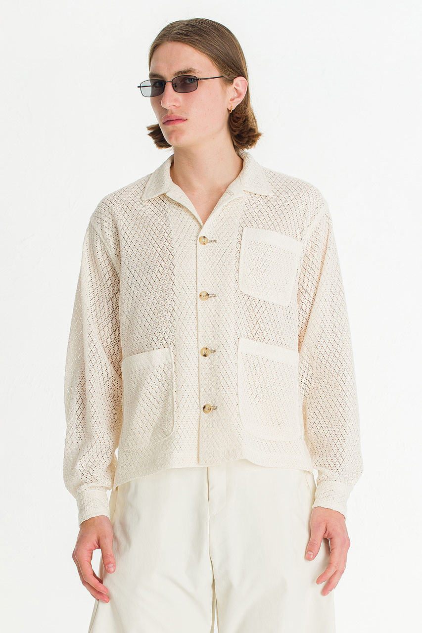 Menswear | Lace Crochet Overshirt, Ivory