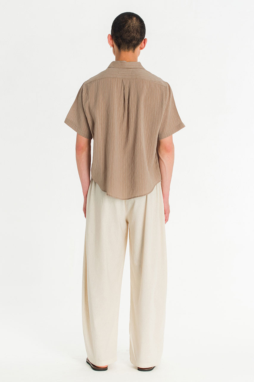Menswear | Short-Sleeve Stripe Shirt, Mocha Beige