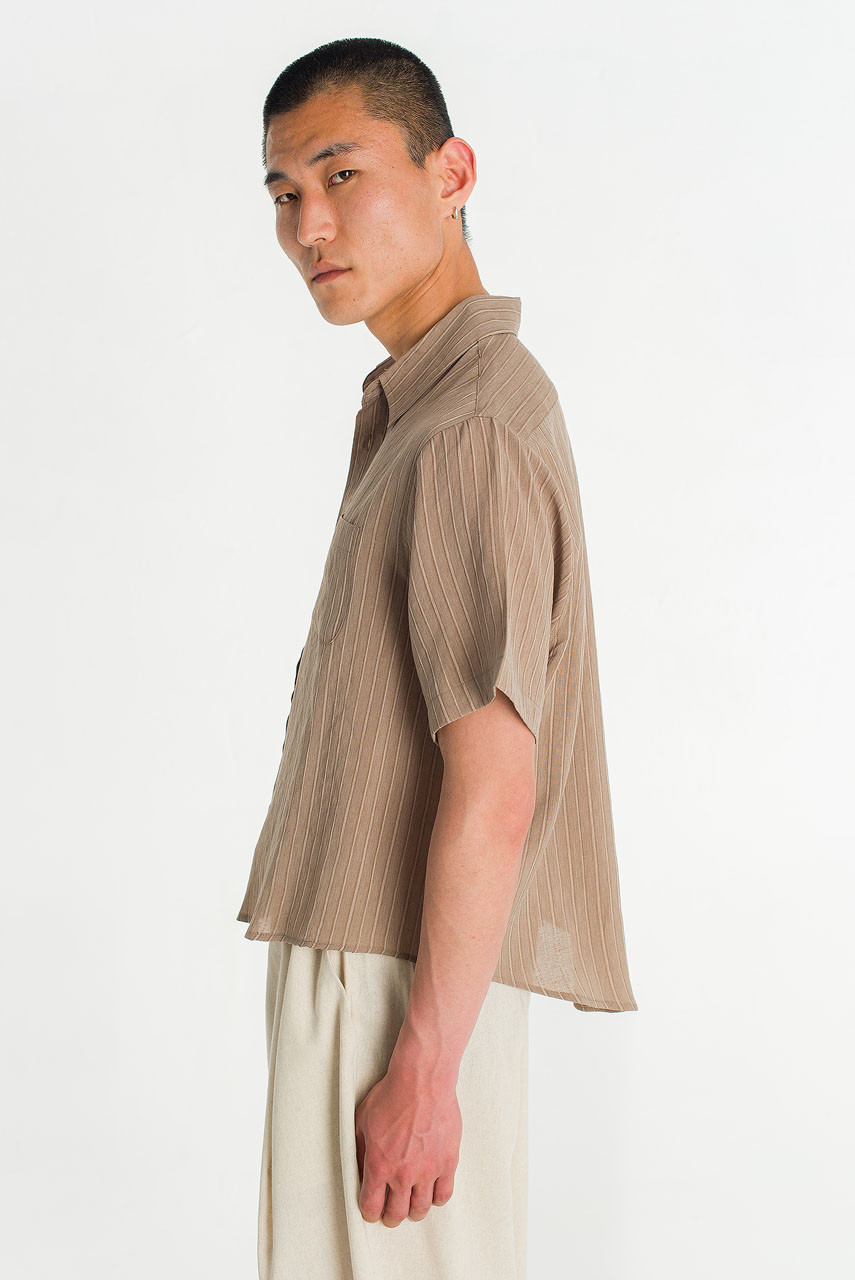 Menswear | Short-Sleeve Stripe Shirt, Mocha Beige