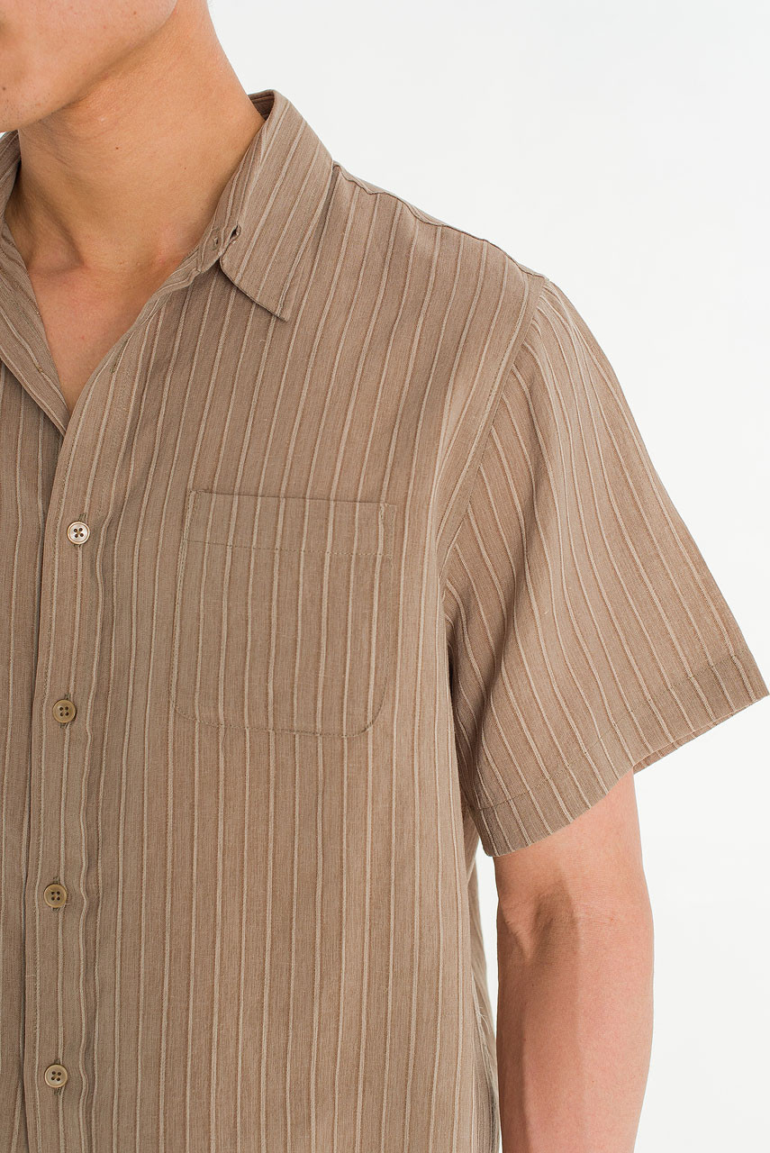 Menswear | Short-Sleeve Stripe Shirt, Mocha Beige