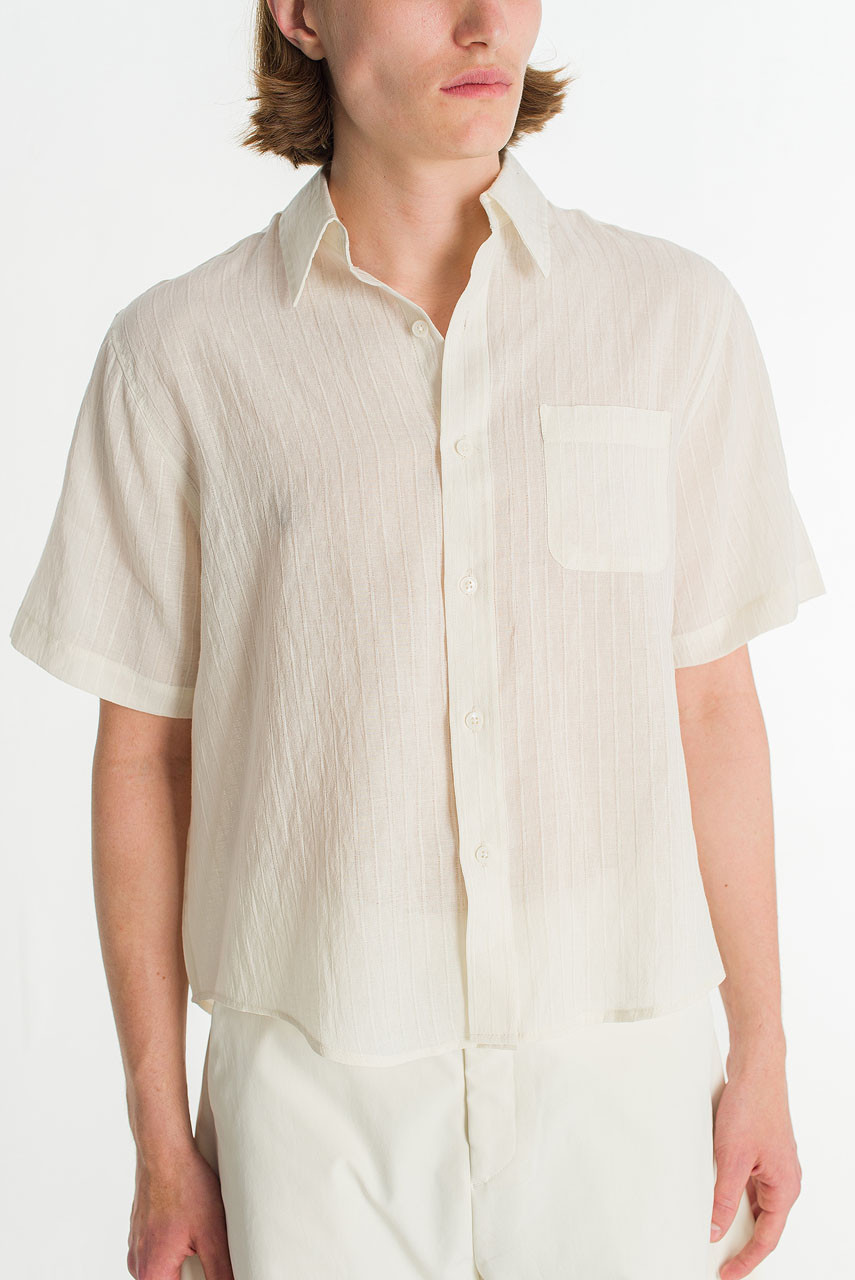 Menswear | Short-Sleeve Stripe Shirt, Ivory