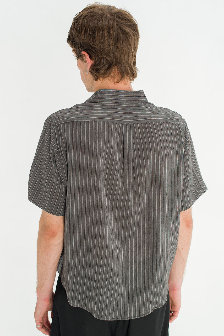 Menswear | Short-Sleeve Stripe Shirt, Charcoal