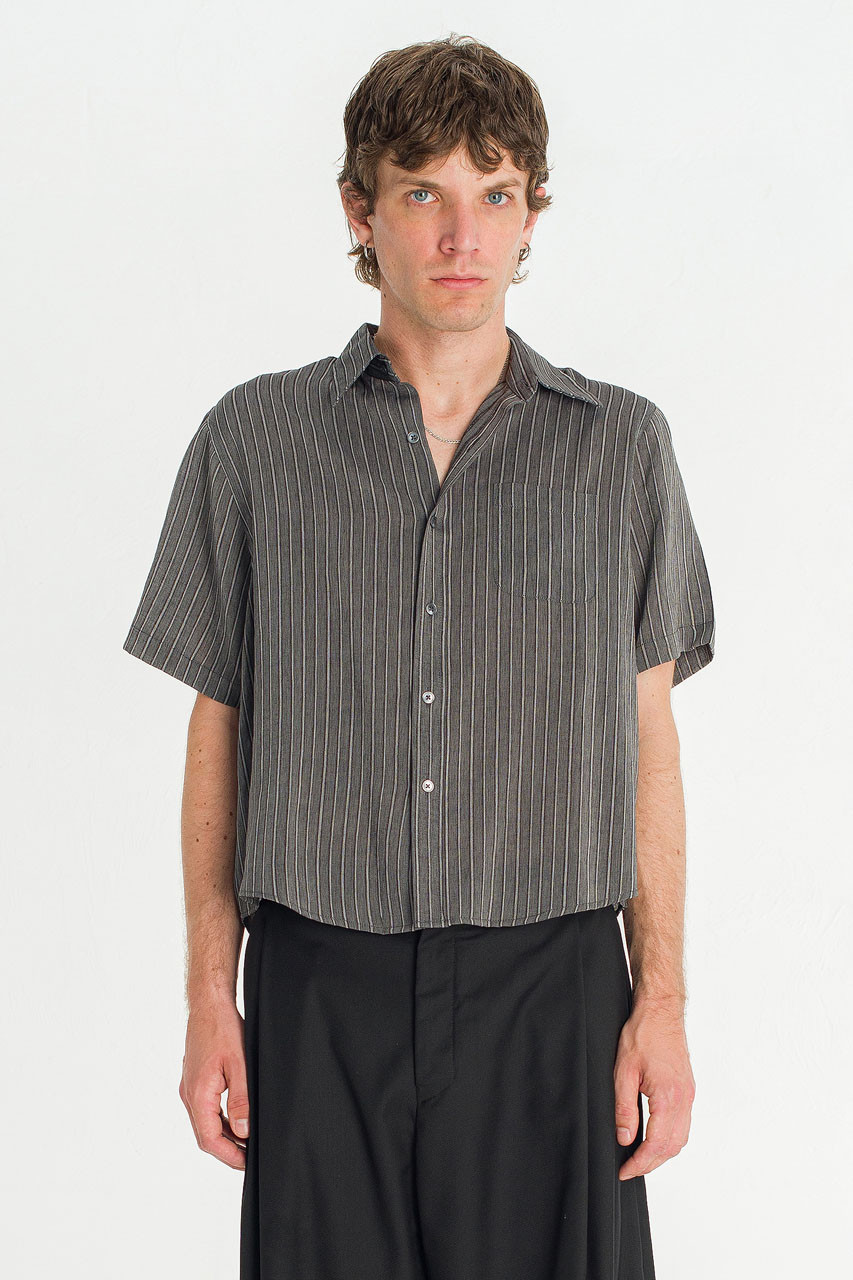 Menswear | Short-Sleeve Stripe Shirt, Charcoal