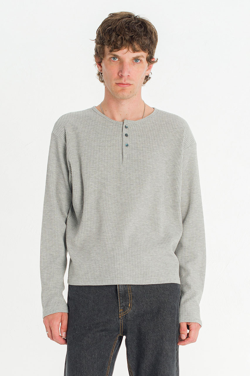Menswear | Waffle Crop Henley Tee, Grey