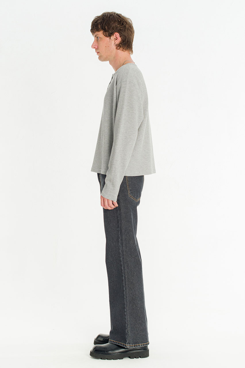 Menswear | Waffle Crop Henley Tee, Grey