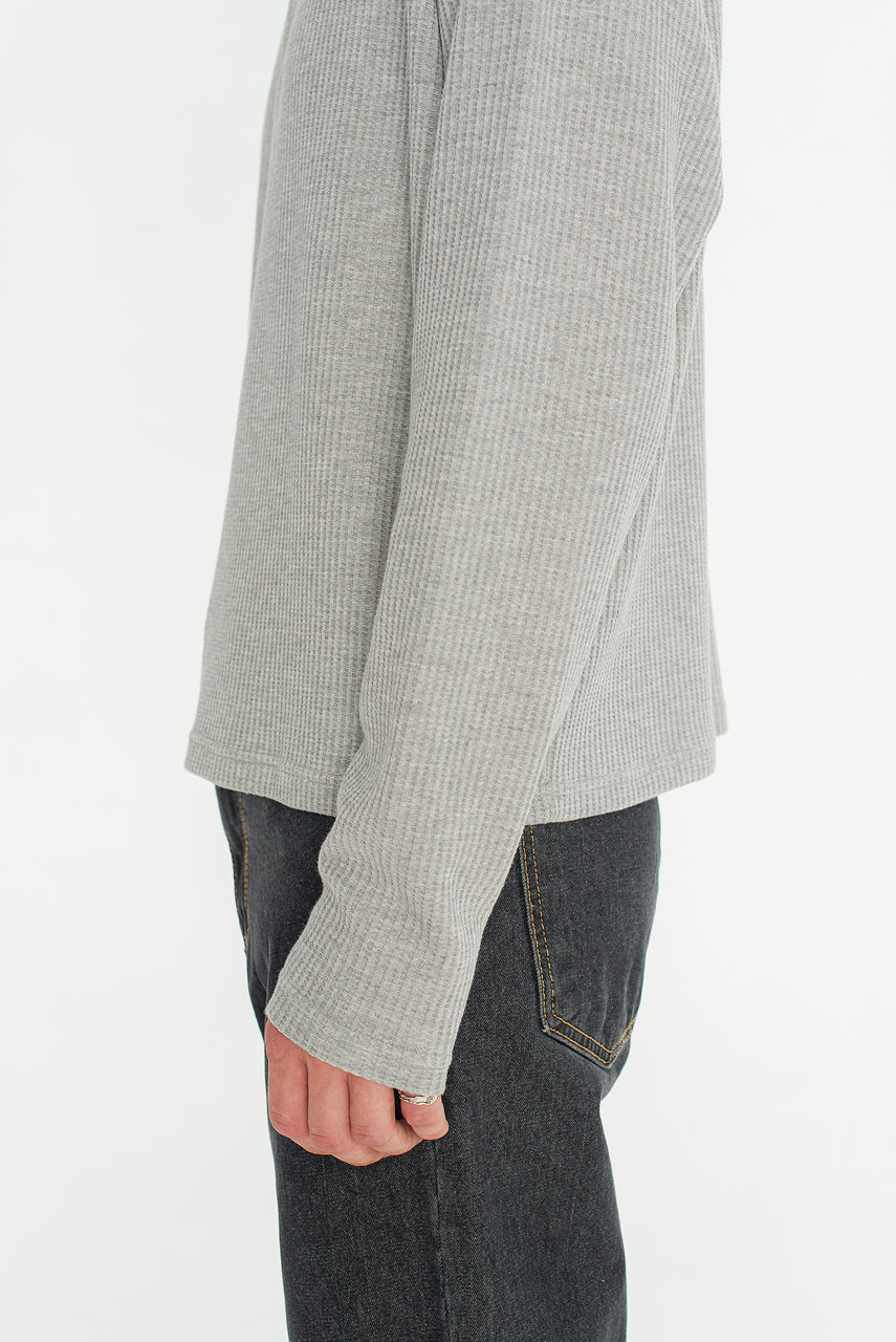 Menswear | Waffle Crop Henley Tee, Grey