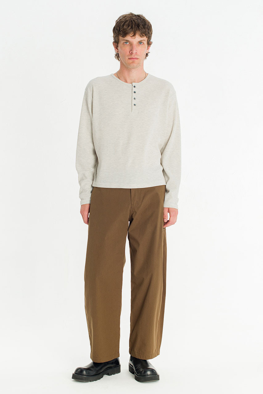 Menswear | Waffle Crop Henley Tee, Stone