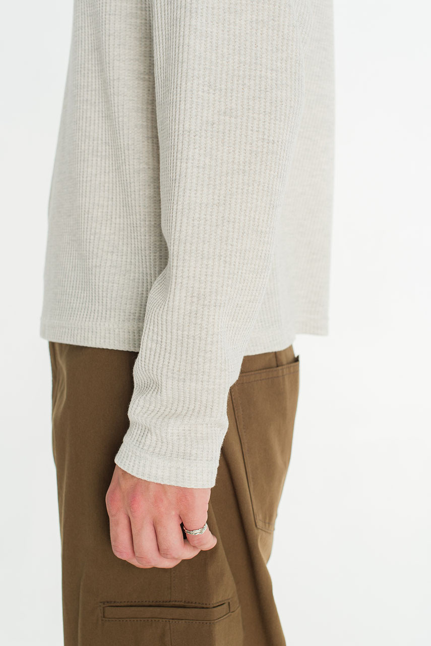 Menswear | Waffle Crop Henley Tee, Stone